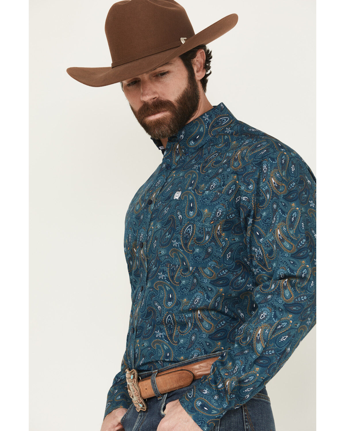 Image #2 - Cinch Men's Paisley Print Long Sleeve Button-Down Western Shirt - Big, Blue, hi-res
