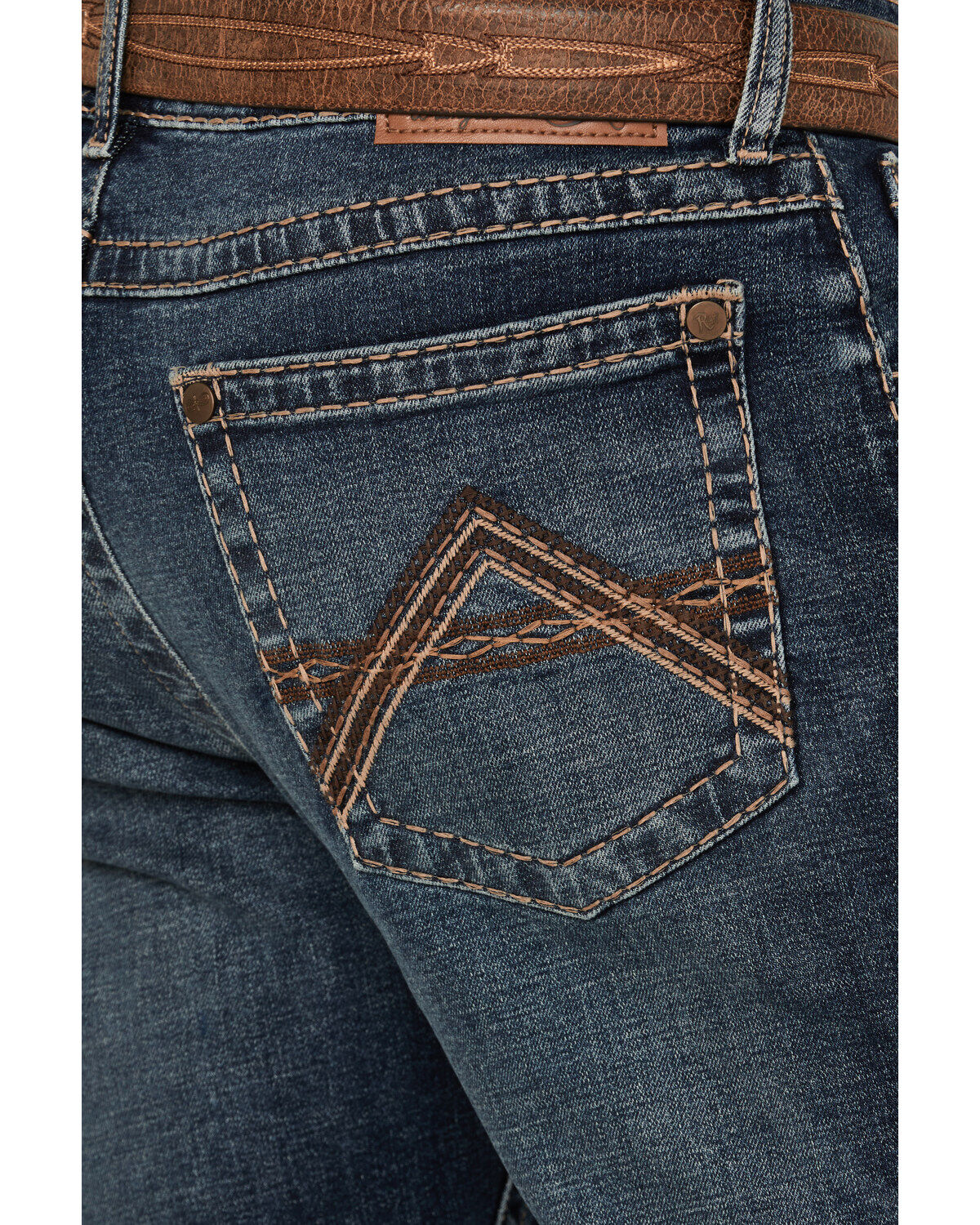 Image #4 - Rock 47 by Wrangler Men's Cowboy Hat Dark Wash Slim Bootcut Stretch Denim Jeans, Dark Medium Wash, hi-res