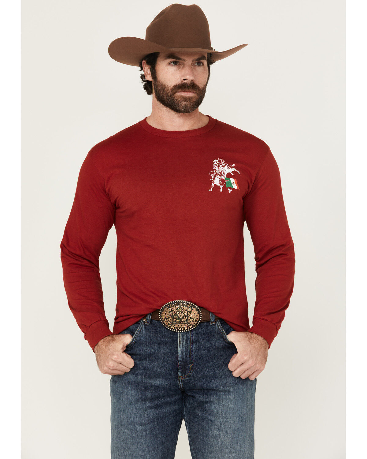 Image #2 - Cowboy Hardware Men's Boot Barn Exclusive Mexico Flag Bulk Long Sleeve Graphic T-Shirt, Burgundy, hi-res