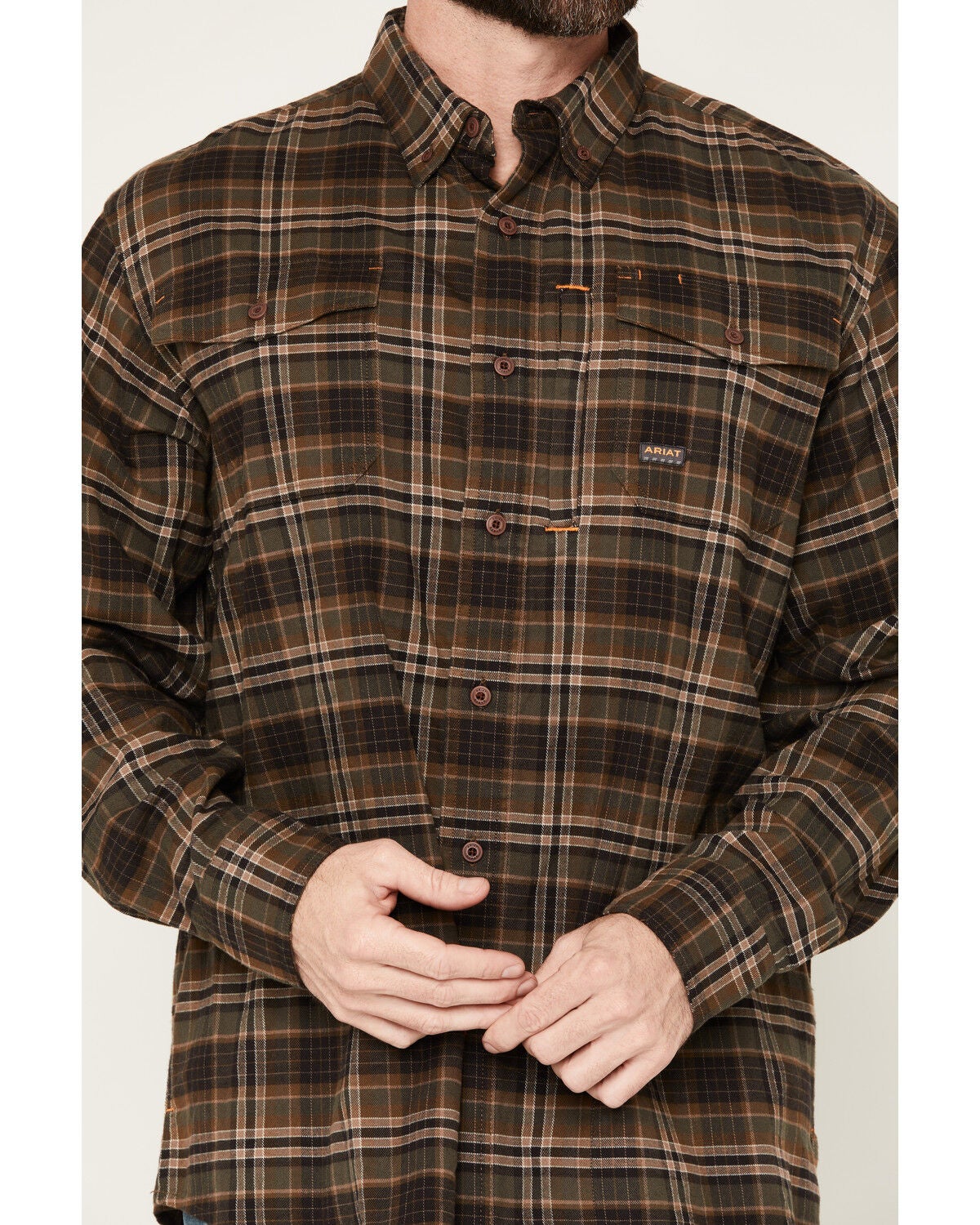 Image #3 - Ariat Men's Rebar Flannel Durastretch Long Sleeve Button-Down Stretch Work Shirt, Green, hi-res