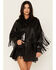 Sadie & Sage Women's Wild West Fringe Vegan Shacket, Black, hi-res