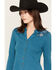 Image #2 - Shyanne Women's Rider Long Sleeve Knit Lace Yoke Button-Down Western Shirt, Teal, hi-res