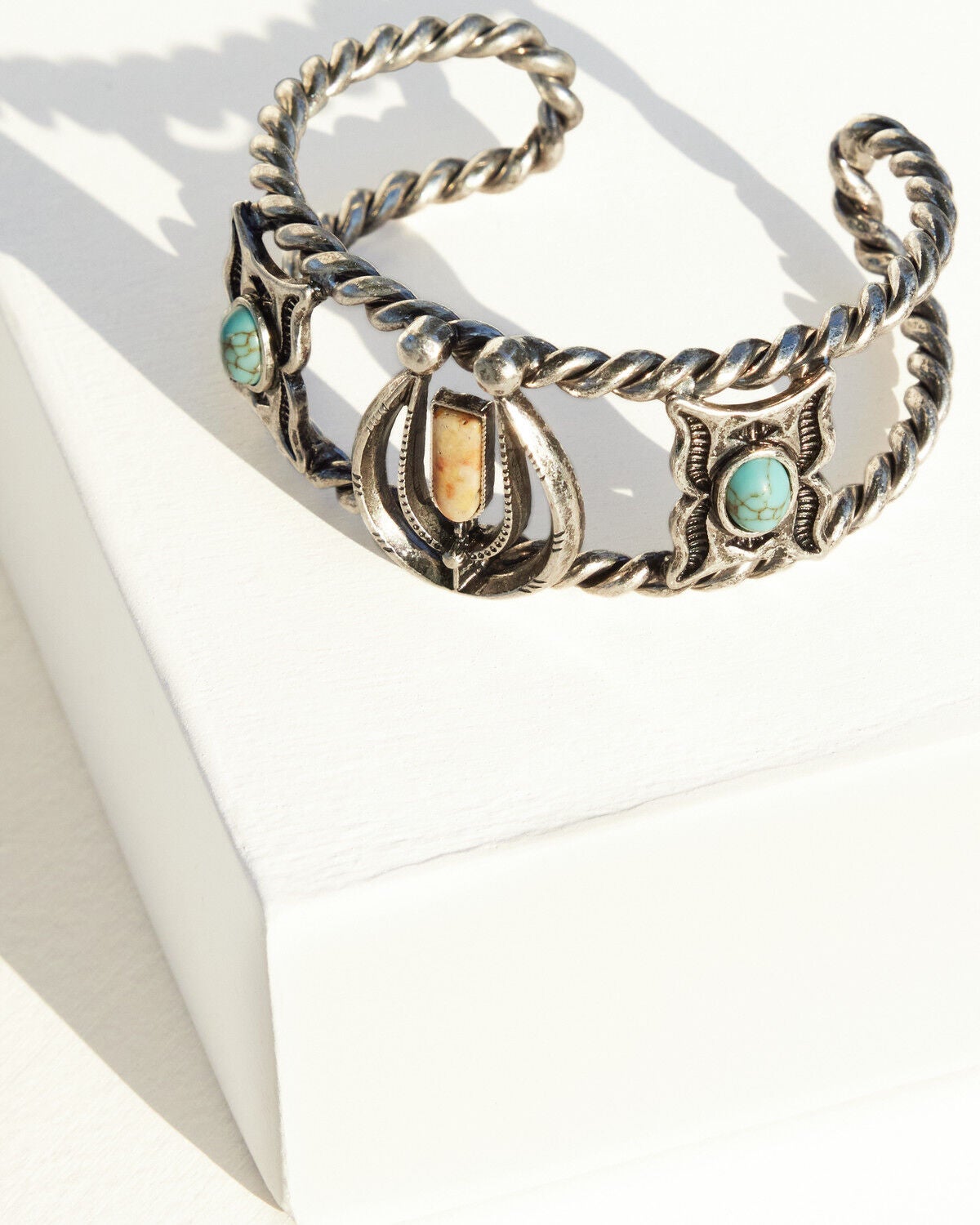Shyanne Women's Rodeo Sunset Squash Blossom Statement Cuff Bracelet, Silver, hi-res