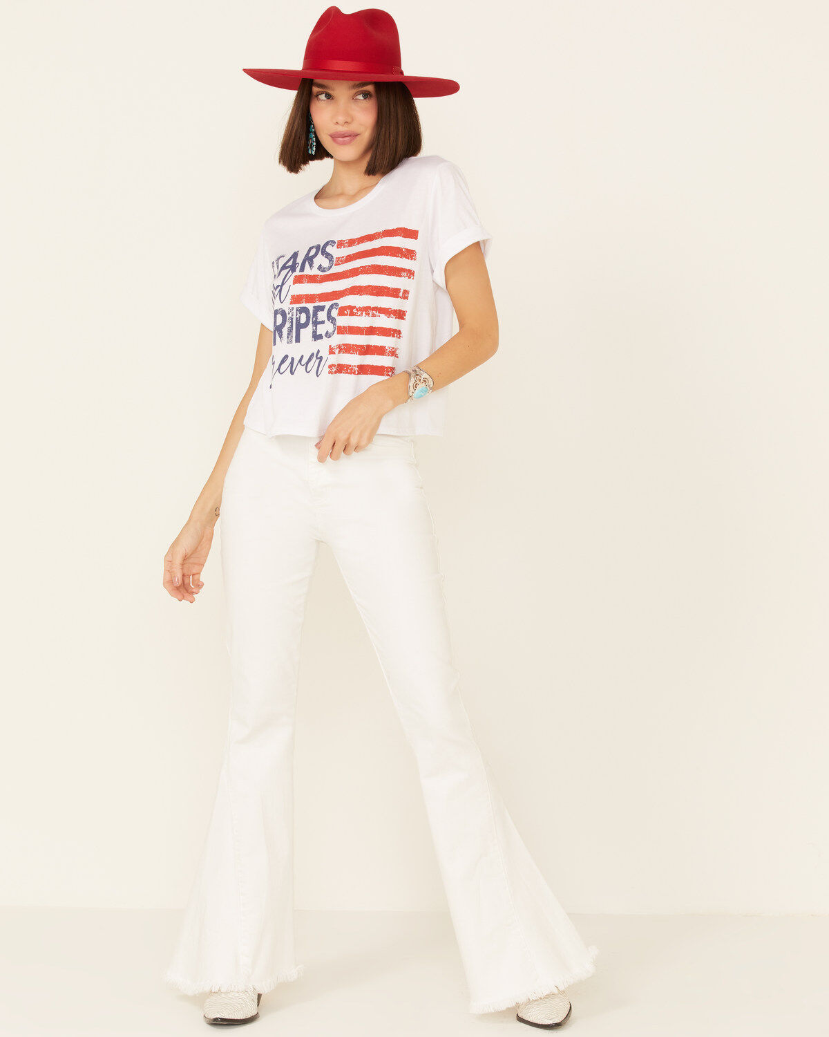 Image #2 - Cut & Paste Women's Stars & Stripes Forever Graphic Crop Tee, Ivory, hi-res