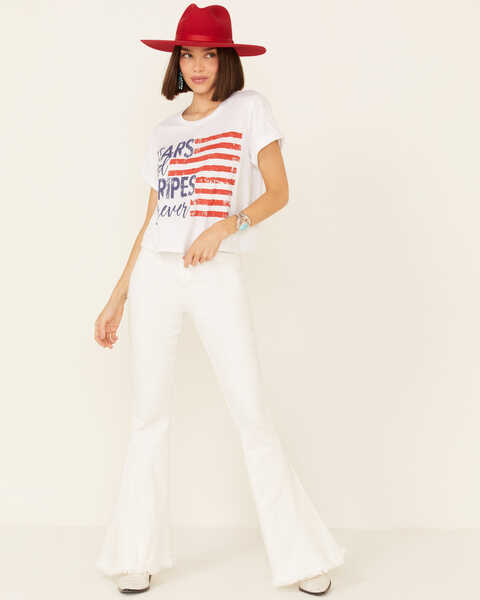 Image #2 - Cut & Paste Women's Stars & Stripes Forever Graphic Crop Tee , Ivory, hi-res