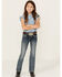 Image #1 - Grace in LA Little Girls' Medium Wash Steer Head Pocket Stretch Bootcut Jeans, Medium Wash, hi-res