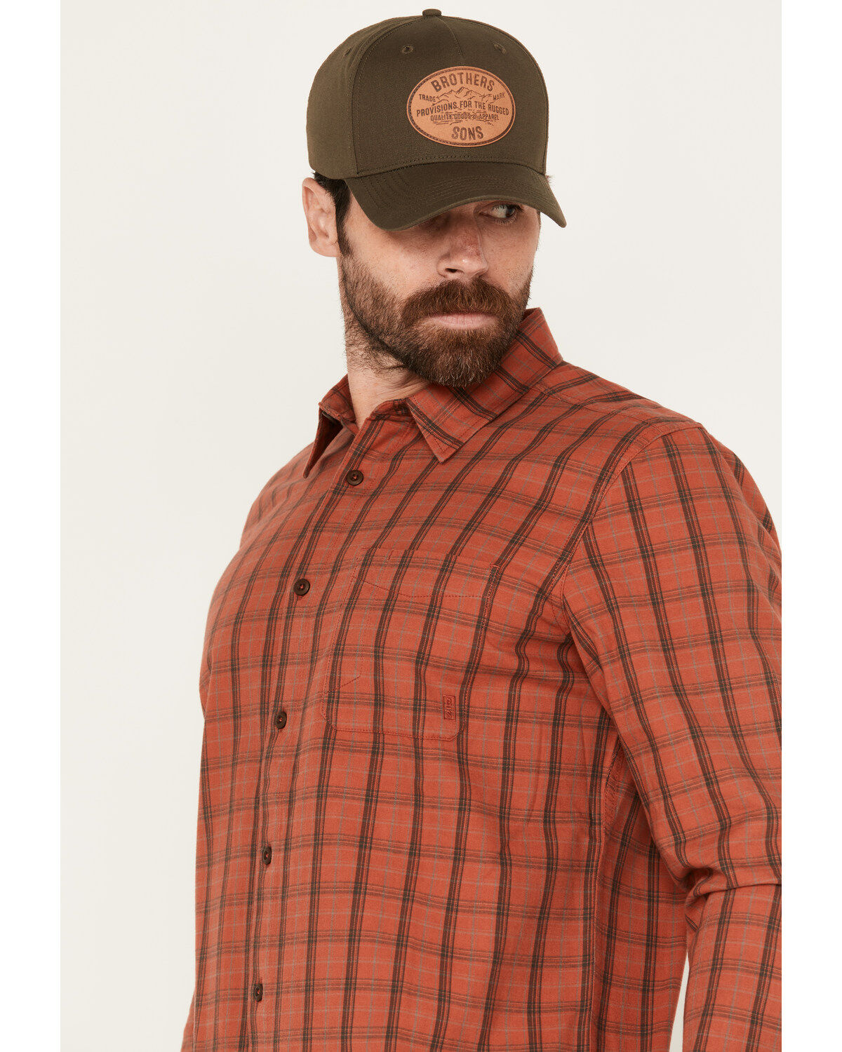 Image #2 - Brothers and Sons Men's Austin Plaid Print Long Sleeve Button Down Shirt, Medium Red, hi-res