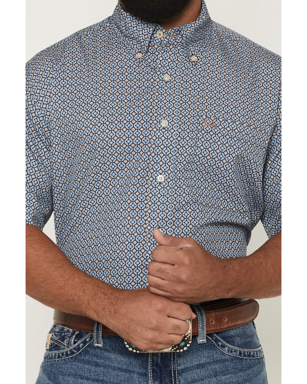 Image #3 - Cinch Men's AF Geo Print Short Sleeve Button-Down Stretch Western Shirt, Blue, hi-res