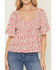 Image #3 - Yura Women's Boot Barn Exclusive Ditsy Floral Smocked Short Sleeve Top, Red, hi-res