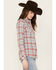 Image #2 - Wrangler Retro Women's Boot Barn Exclusive Long Sleeve Snap Western Flannel Shirt, Steel Blue, hi-res