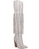 Dingo Women's Kitty Kat Snake Print Fringe Tall Western Boot - Pointed Toe, White, hi-res