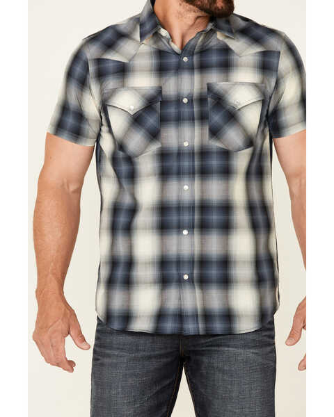 Pendleton Men's Large Plaid Short Sleeve Snap Western Shirt , Blue, hi-res