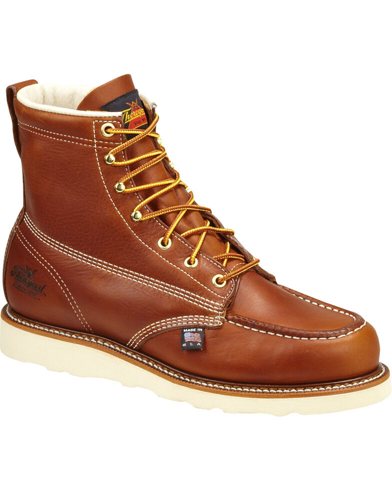 Thorogood Men's 6" Moc Safety Toe Lace-Up Work Boots, Brown, hi-res