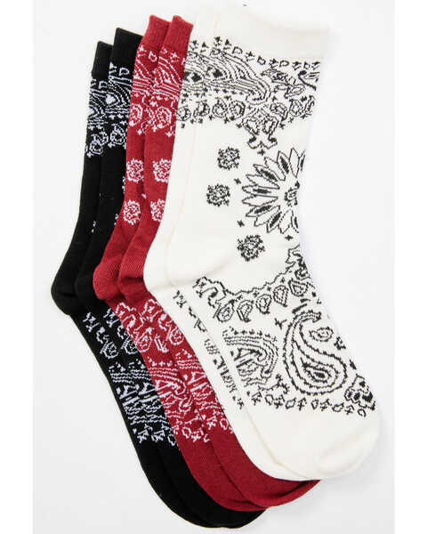 Shyanne Women's 3-Pack Bandana Pattern Knit Crew Socks, Multi, hi-res