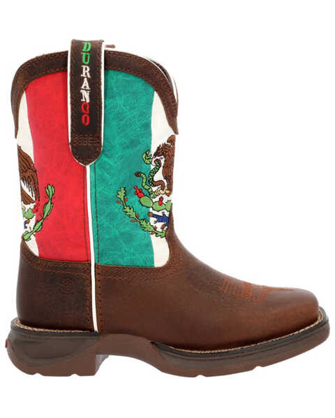 Image #2 - Durango Boys' Lil' Rebel Mexican Flag Western Boots - Broad Square Toe , Brown, hi-res