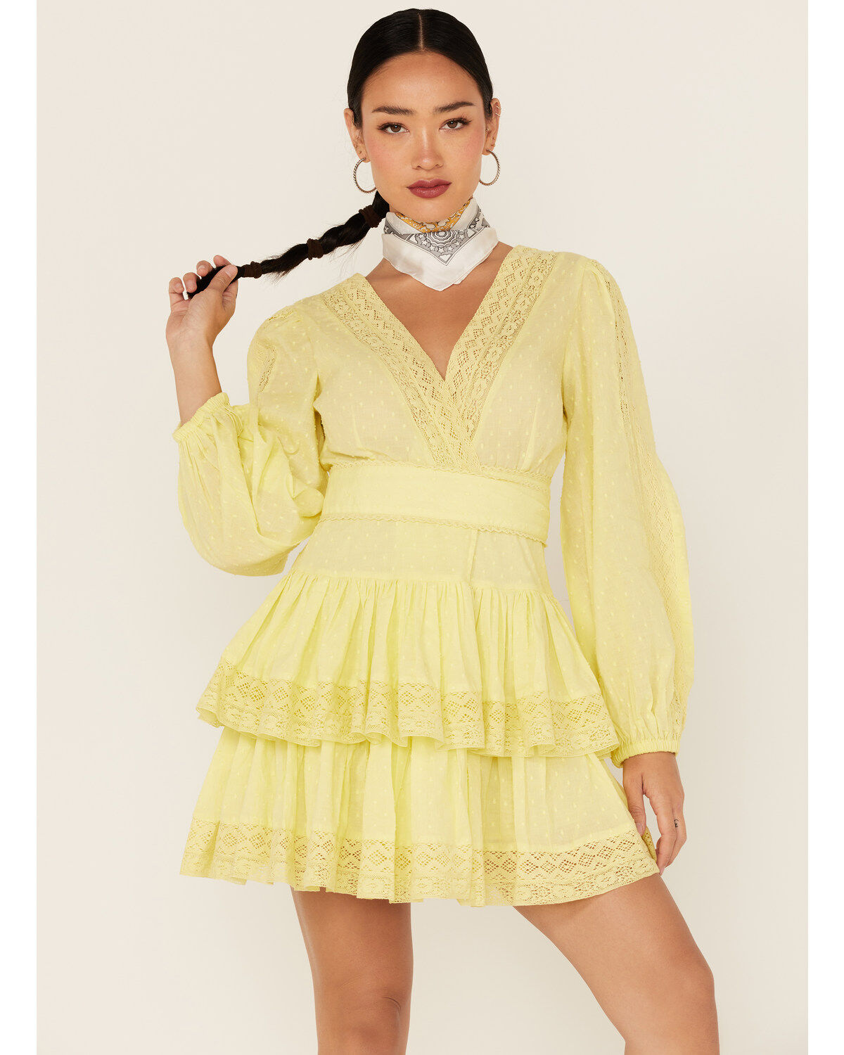 Image #2 - Maia Bergman Women's Mika Lace Tiered Mini Dress, Yellow, hi-res