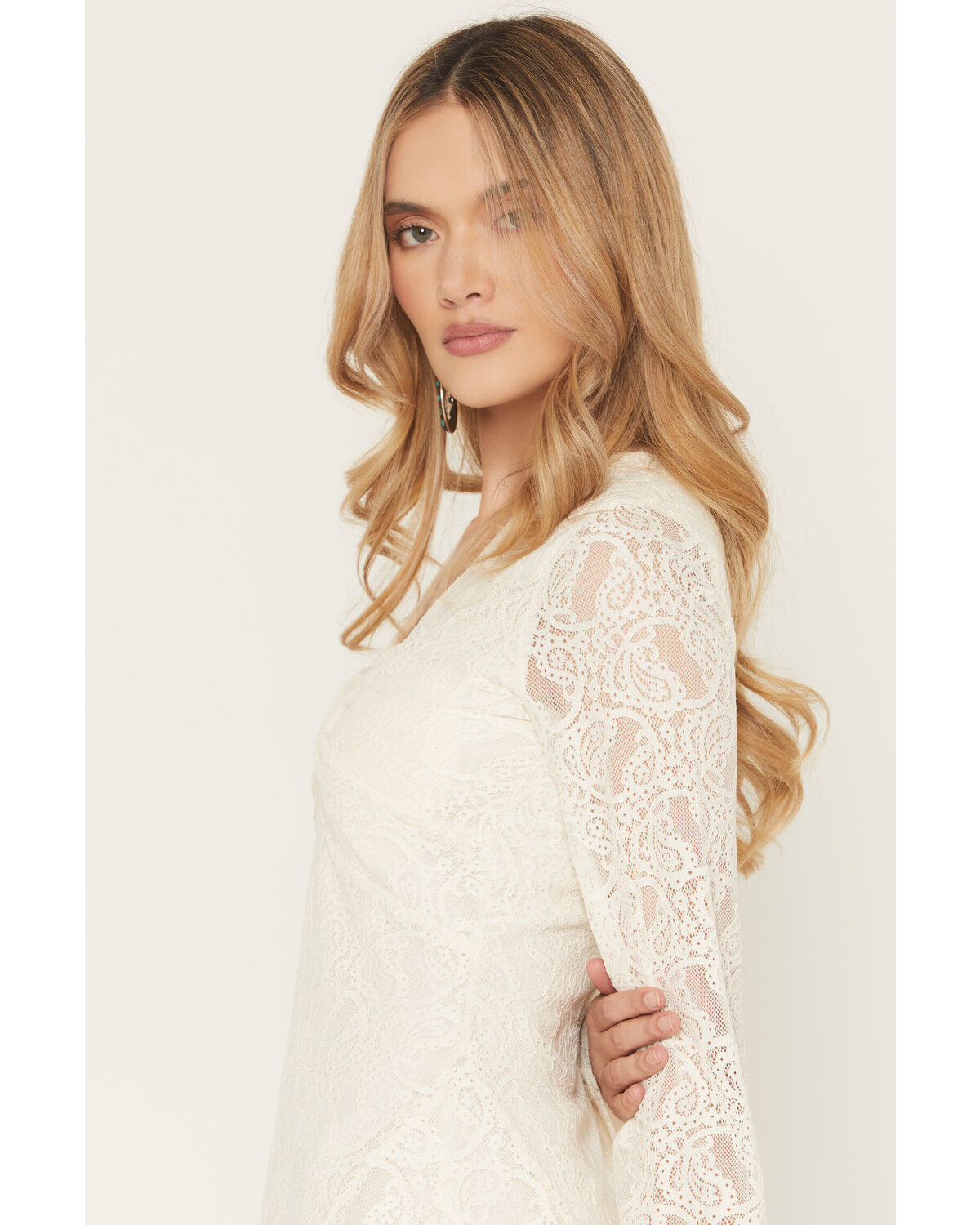 Image #2 - Shyanne Women's Long Bell Sleeve Lace Mini Dress, Cream, hi-res