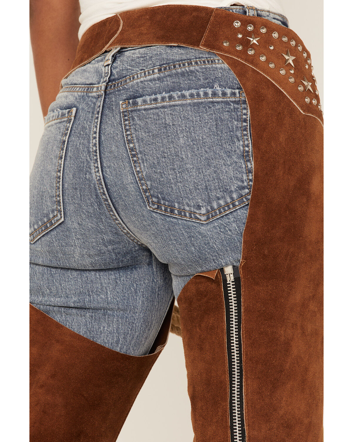 Image #4 - Understated Leather Women's Studded Suede Paris Texas Chaps, Tan, hi-res