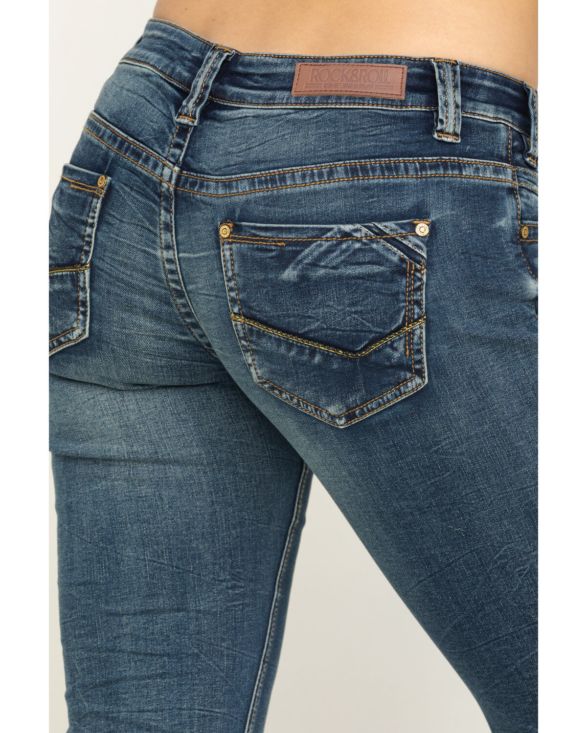 Image #4 - Rock & Roll Cowgirl Women's Vintage Dark Wash Low Rise Boot Riding Jeans, , hi-res
