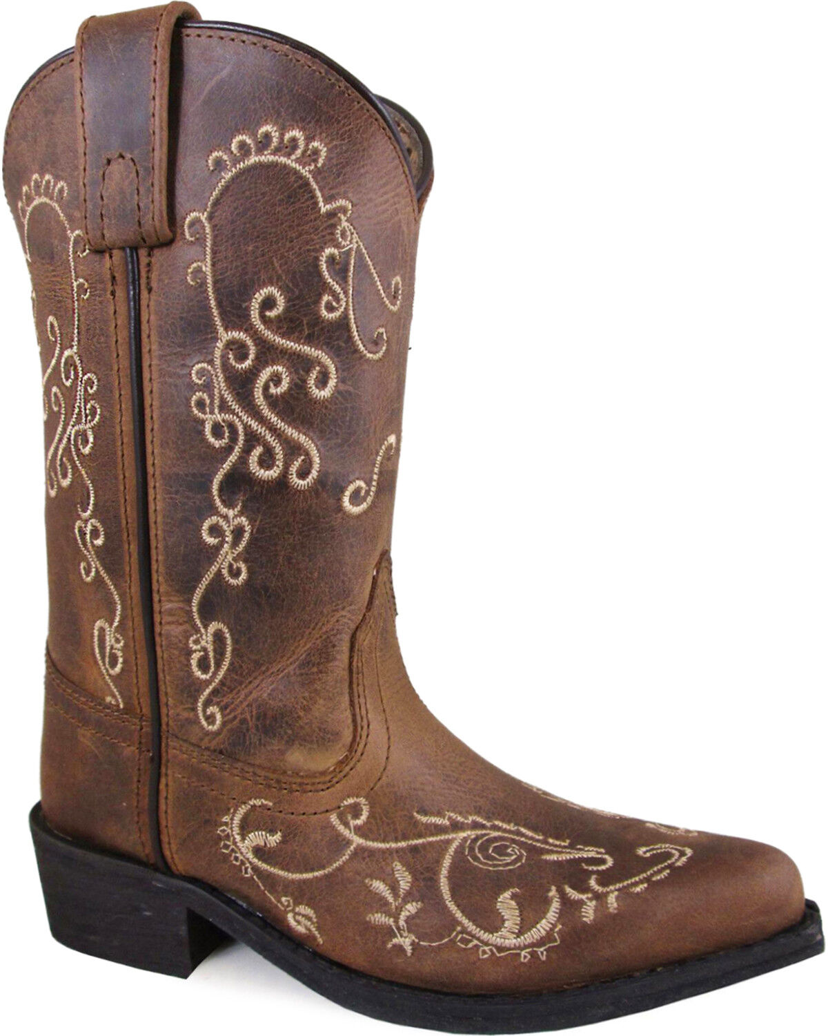 Image #1 - Smoky Mountain Girls' Jolene Waxed Distressed Boots - Snip Toe, Brown, hi-res