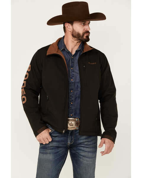 Rodeo Clothing Men's Embroidered Logo Zip-Front Softshell Jacket , Brown, hi-res