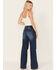 Cleo + Wolf Women's Medium Wash High Rise Distressed Knee Flare Jeans, Blue, hi-res