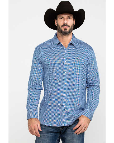 Image #5 - Scully Signature Soft Series Men's Geo Print Long Sleeve Western Shirt , Blue, hi-res