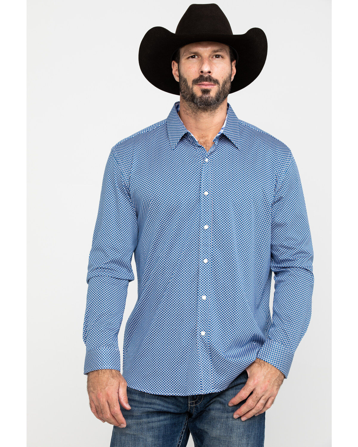 Image #5 - Scully Signature Soft Series Men's Geo Print Long Sleeve Western Shirt, Blue, hi-res