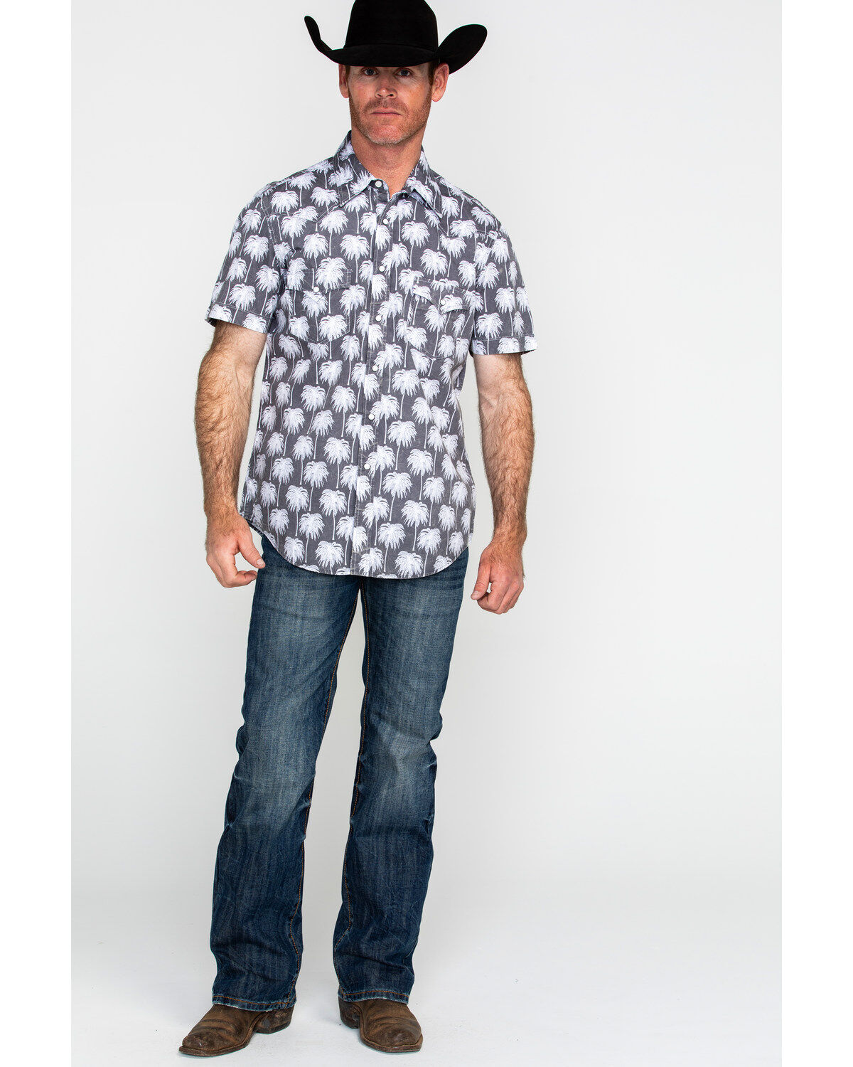 Image #6 - Rock & Roll Denim Men's Crinkle Washed Palm Print Short Sleeve Western Shirt, , hi-res