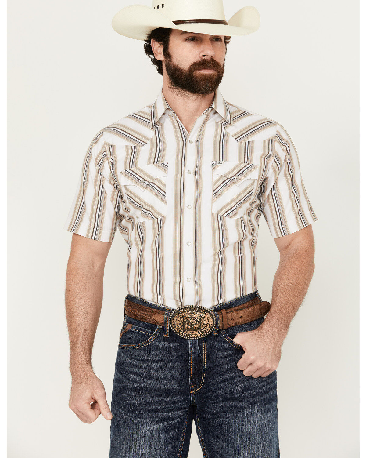 Ely Walker Men´s Striped Print Short Sleeve Snap WesternShirt