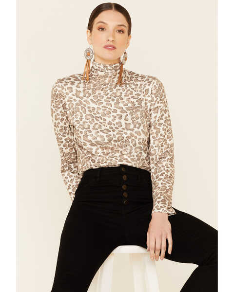 Image #1 - Tasha Polizzi Women's Kylie Multi Leopard Long Sleeve Turtleneck Top , Multi, hi-res