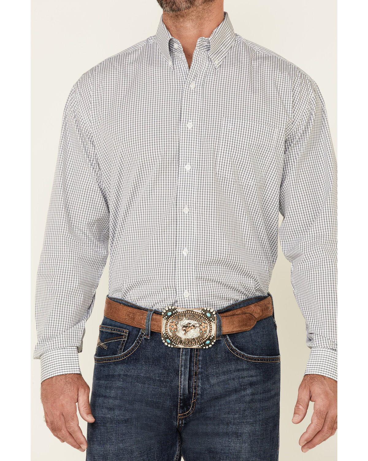 Image #3 - Stetson Men's Small Check Plaid Print Long Sleeve Button Down Western Shirt, Blue, hi-res