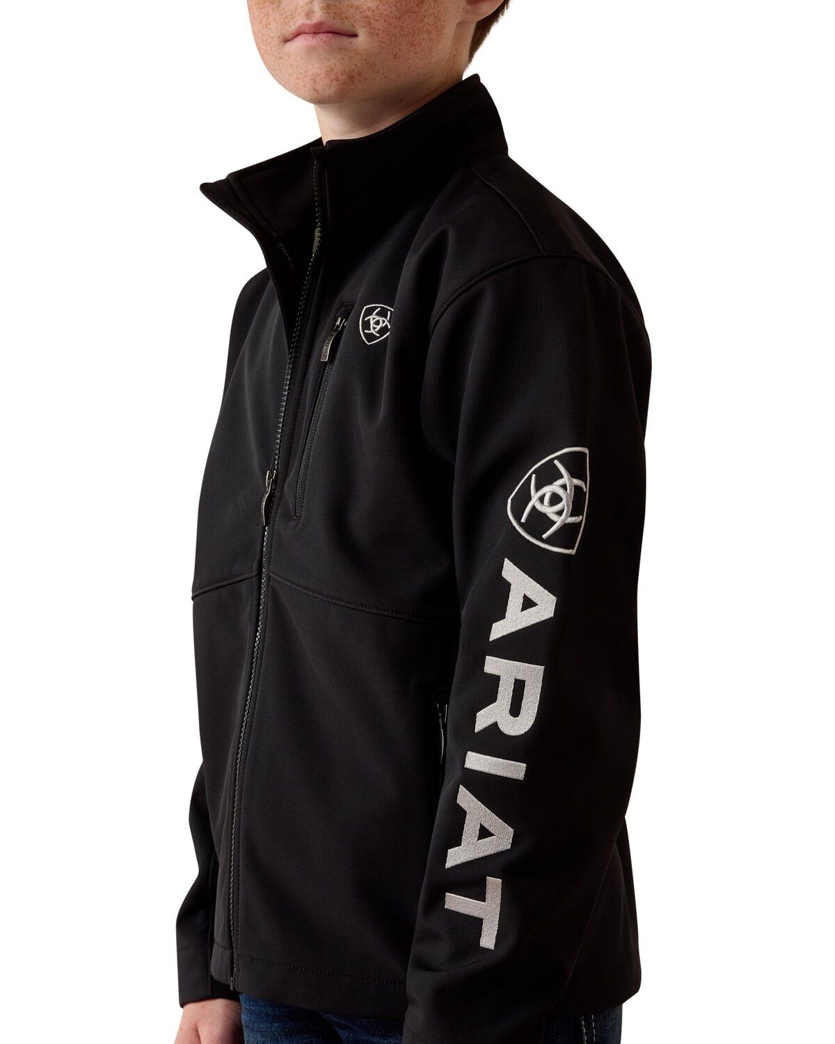 Ariat Boys' Logo Softshell Jacket, Black, hi-res