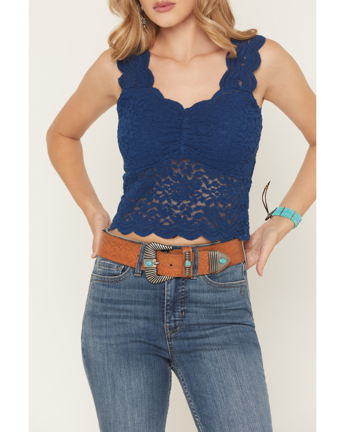 Image #3 - Shyanne Women's Solid Lace Tank Top, Navy, hi-res