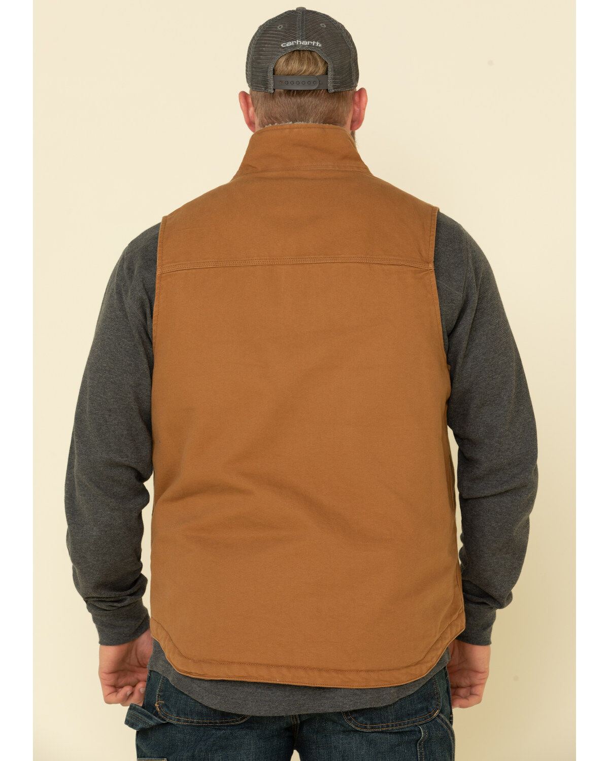 Carhartt Men's Brown Washed Duck Sherpa Lined Mock Neck Work Vest - Tall