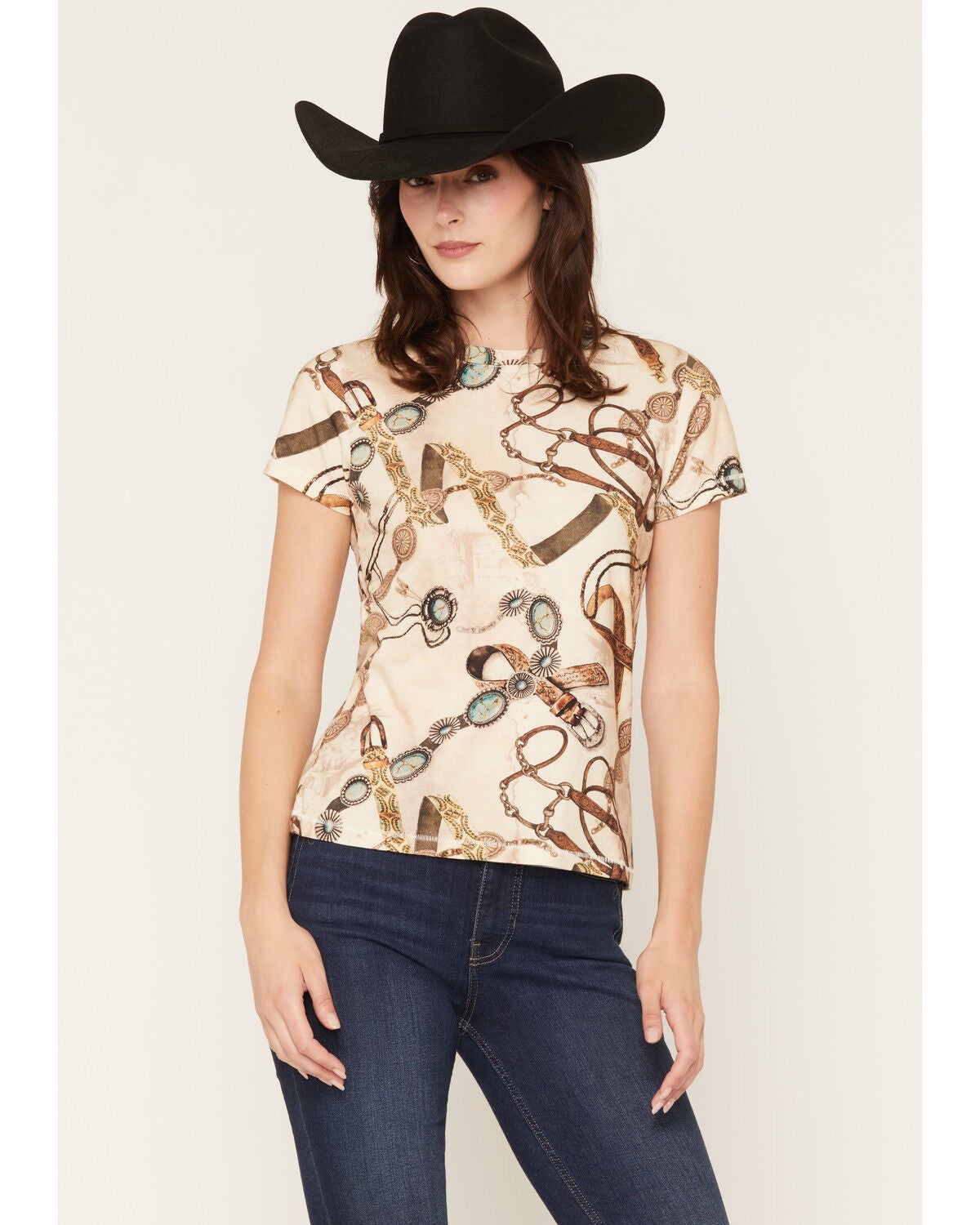 Shyanne Women's Belts and Bracelets Concho Short Sleeve Graphic Tee, Natural, hi-res