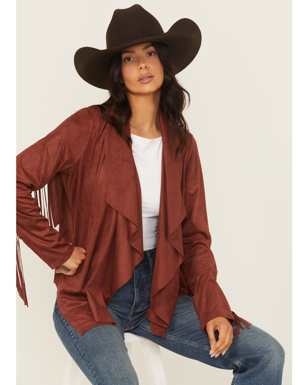 Shyanne Women's Cascade Front Faux Suede Fringe Jacket