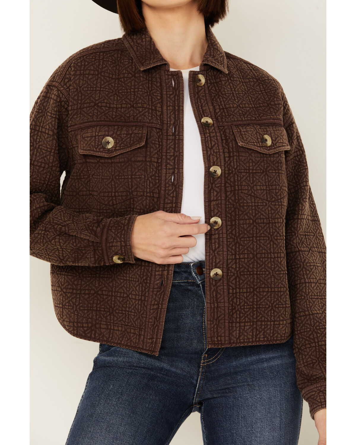 Image #3 - Cleo + Wolf Women's Adam Quilted Button-Down Shacket, Chocolate, hi-res