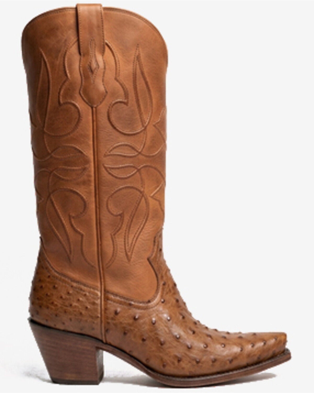 Shyanne Women's Blair Exotic Ostrich Western Boots - Snip Toe, Camel, hi-res