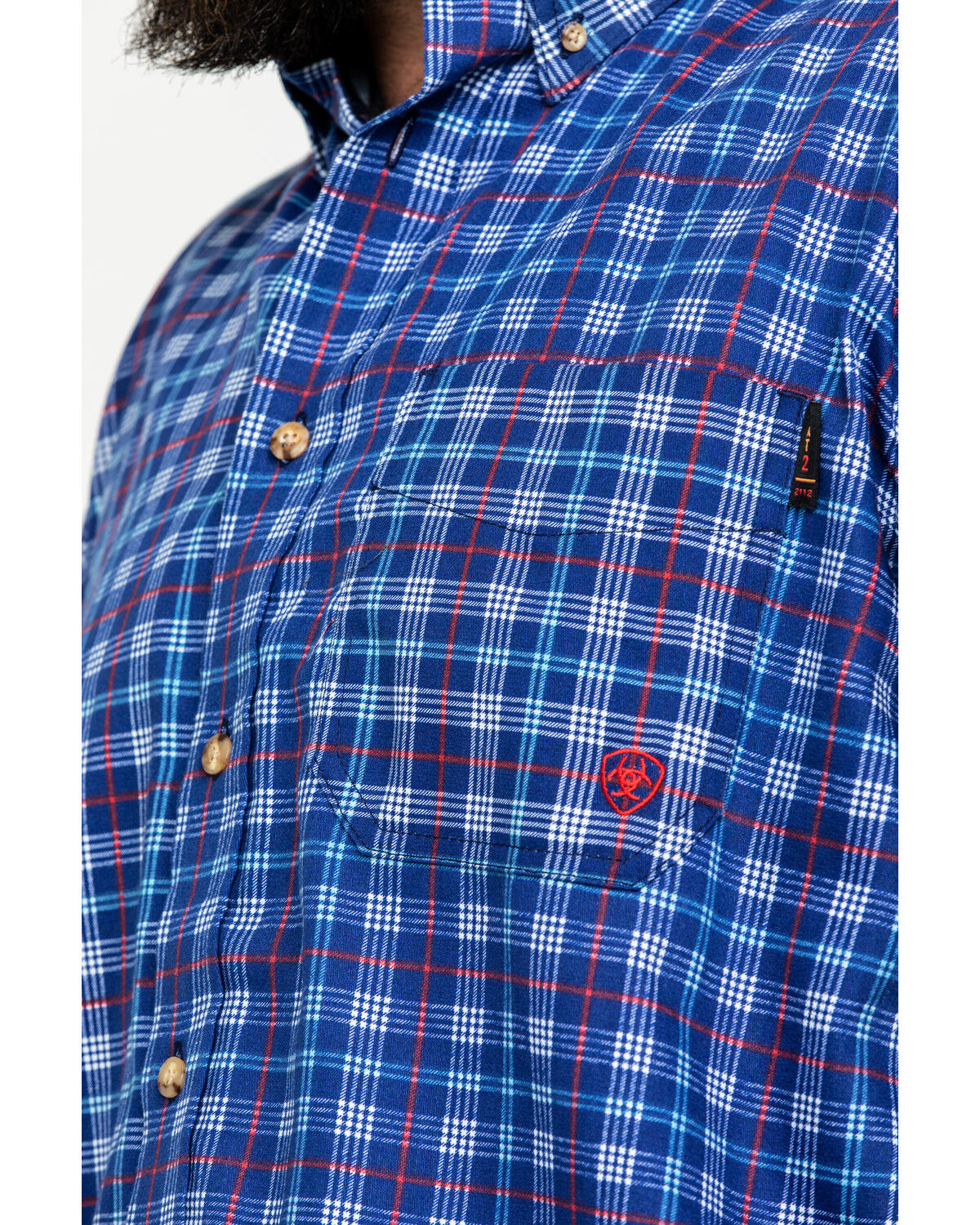 Image #3 - Ariat Men's Collins FR Plaid Print Long Sleeve Button Down Work Shirt - Tall, Blue, hi-res