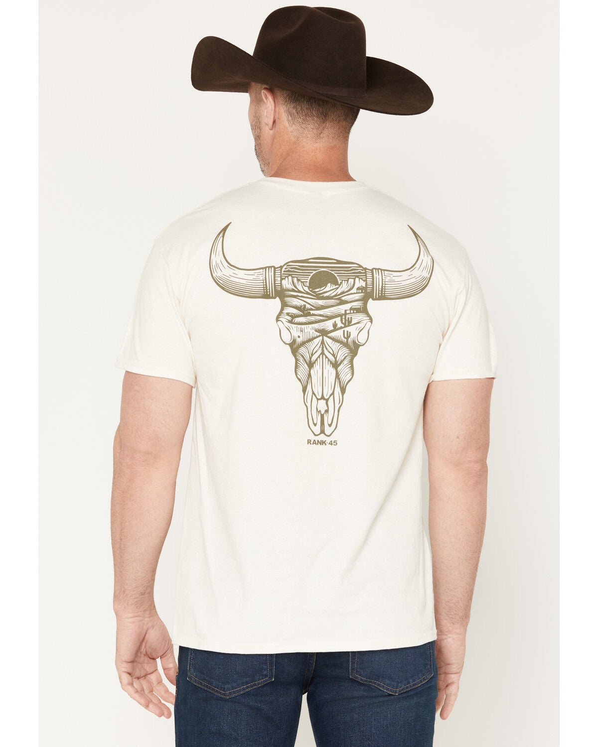 Image #1 - RANK 45&reg; Men's Bull Scape Logo Short Sleeve Graphic T-Shirt, Cream, hi-res