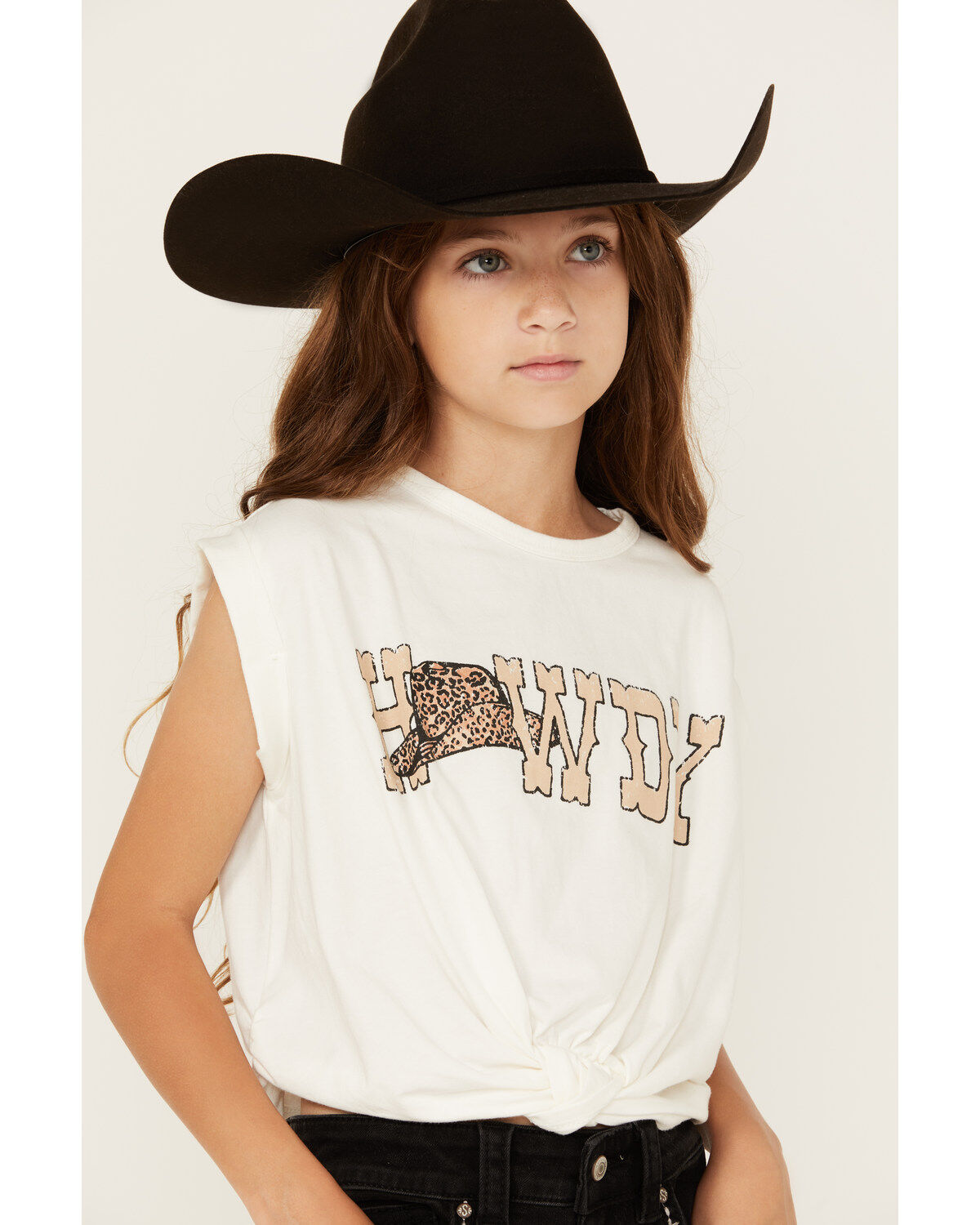Image #2 - Saints & Hearts Girls' Howdy Tie Front Short Sleeve Graphic Tee, , hi-res