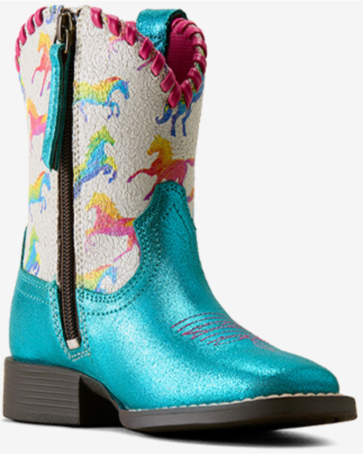 Ariat Girls' Skydancer Metallic Western Boots - Broad Square Toe, Blue, hi-res