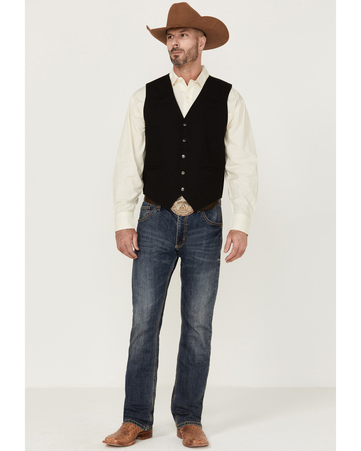 Image #2 - Cody James Men's Highlands Slub Button-Front Western Vest, Black, hi-res