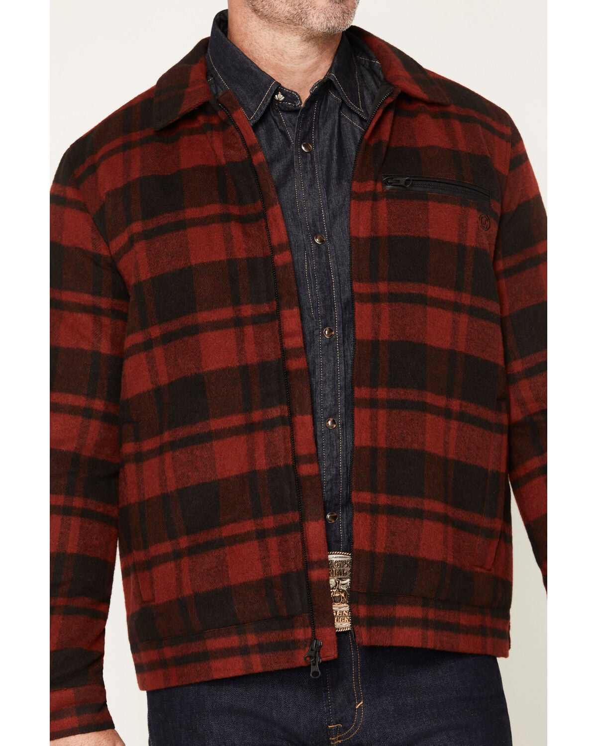 Image #3 - Cody James Men's Gainville Plaid Print Wool Jacket, Dark Red, hi-res