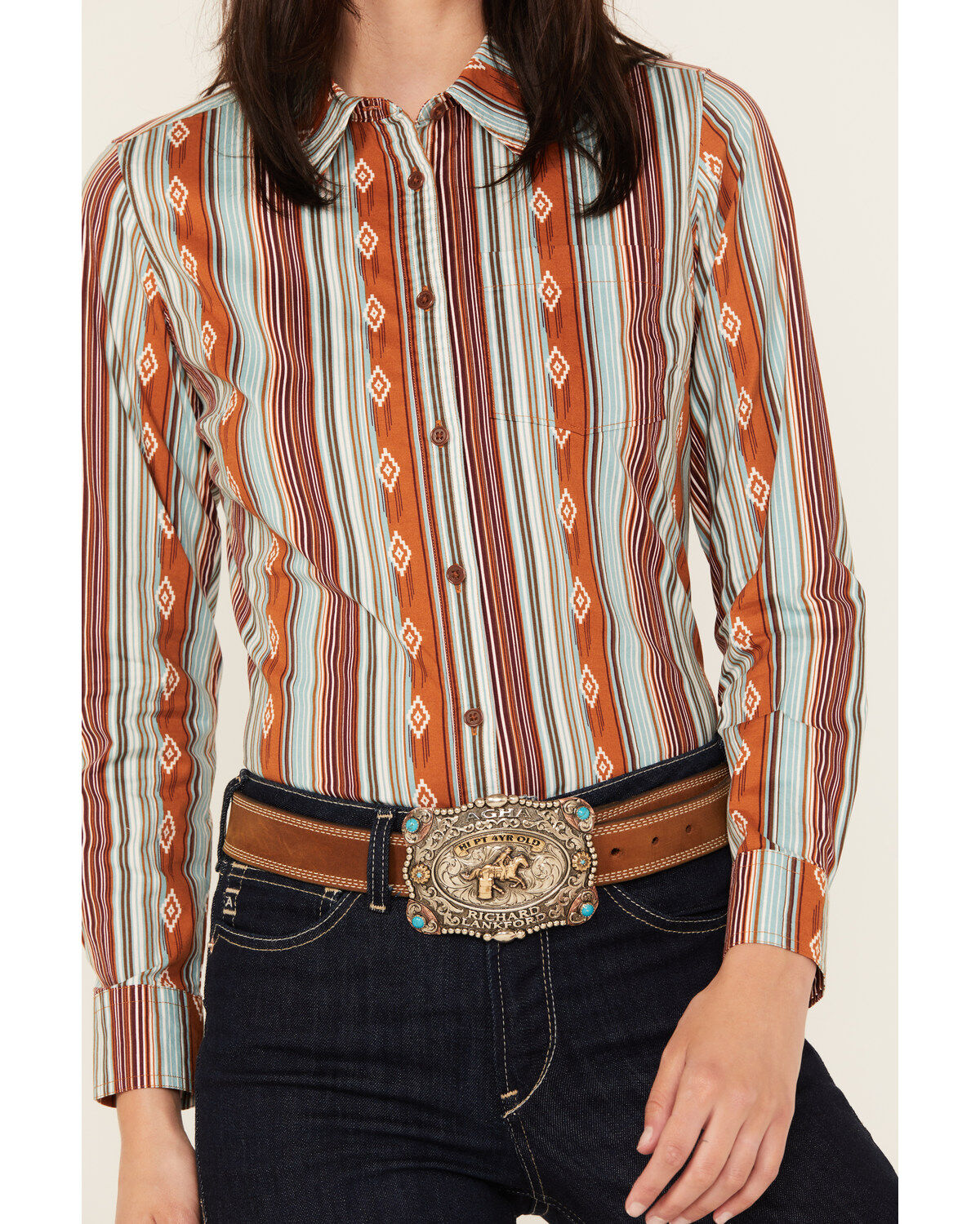 Image #3 - Shyanne Women's Printed Long Sleeve Riding Shirt, Caramel, hi-res