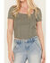 Image #3 - Moa Moa Women's Ribbed Corset Style Short Sleeve Top, Sage, hi-res