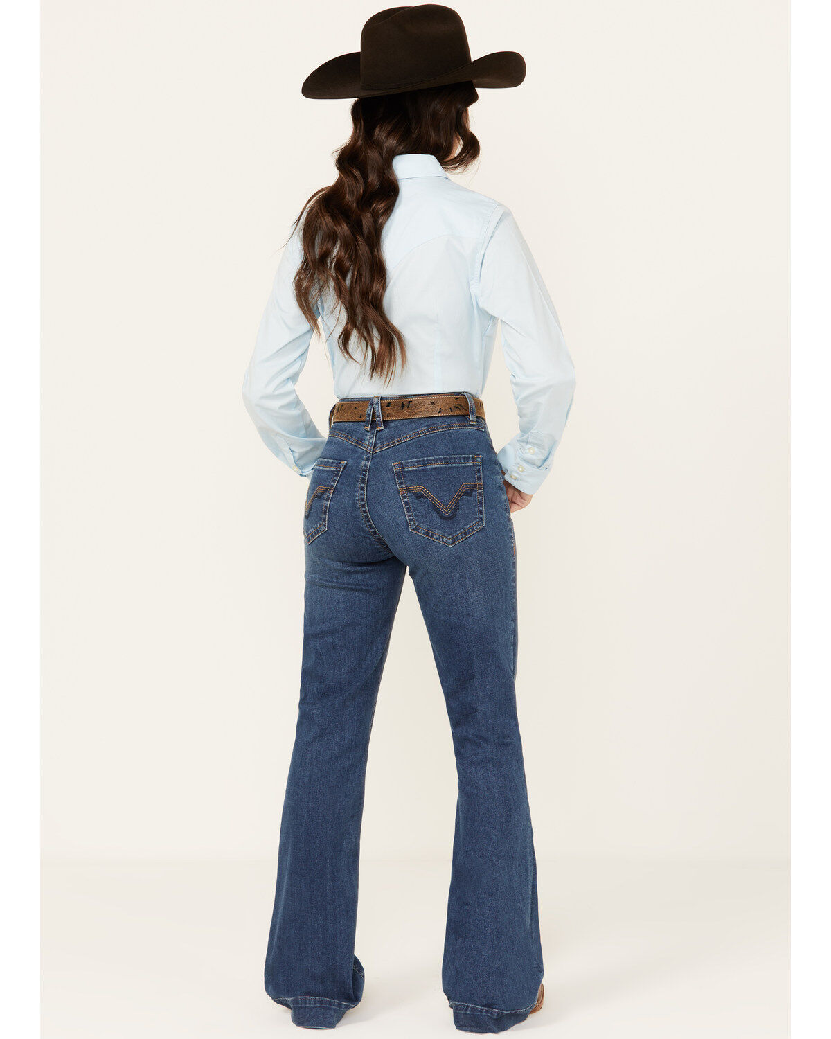 Image #3 - Rock & Roll Denim Women's Medium Wash High Rise Curved Yoke Trouser Stretch Denim Jeans, Medium Wash, hi-res