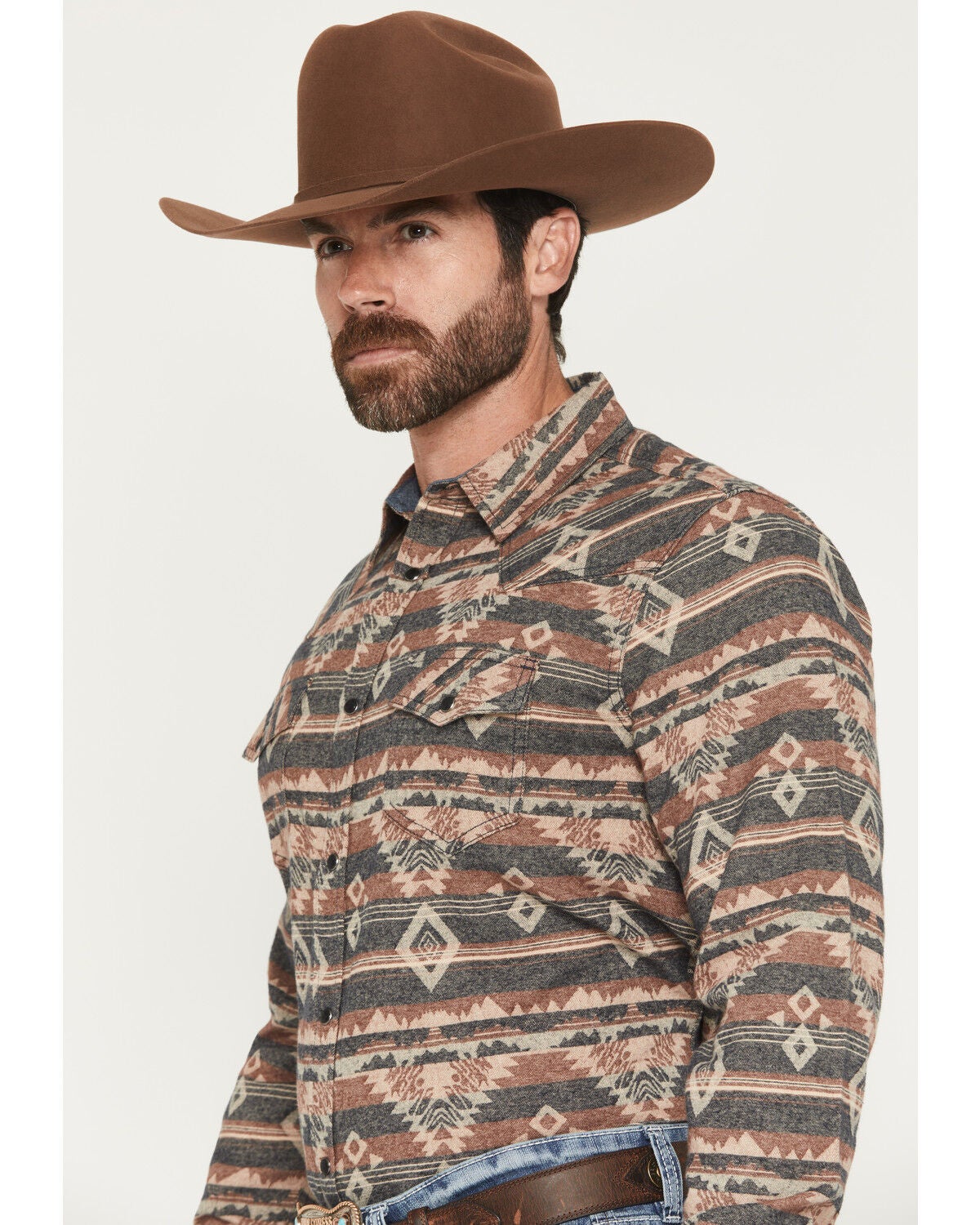 Image #2 - Cody James Men's Ironwood Southwestern Long Sleeve Snap Flannel Shirt - Big, Brown, hi-res