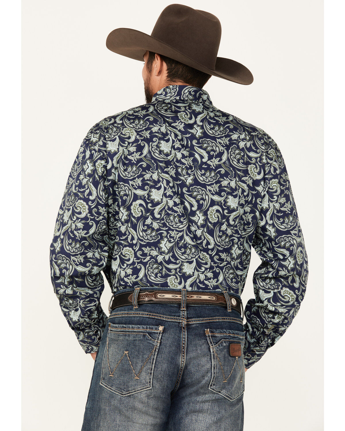 Image #4 - Stetson Men's Paisley Print Long Sleeve Button-Down Western Shirt, Dark Blue, hi-res